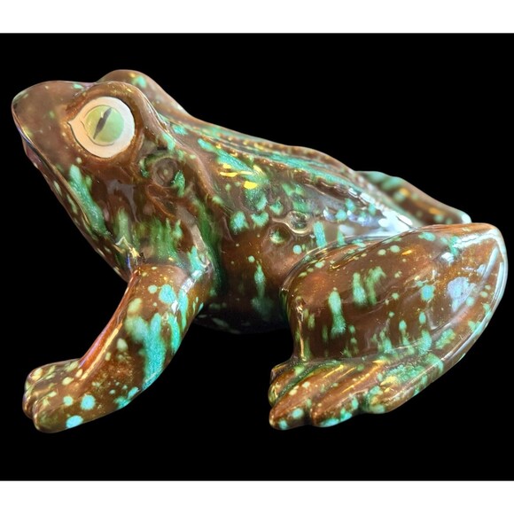 Vintage Large Green Ceramic Frog 🐸 Toad Figurine Hand Crafted Signed Dated 1971 - Picture 13 of 16
